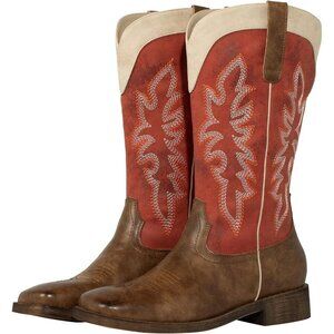 Cowboy Boots For Women Square Toe Wide Calf Cowgirl Boots Ladies Western Boots
